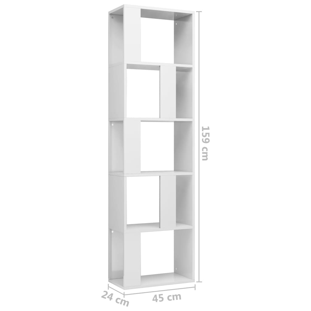 manoga CH | 800114 Bücherregal/Raumteiler Hochglanz-Weiß 45x24x159cm Holzwerkstoff