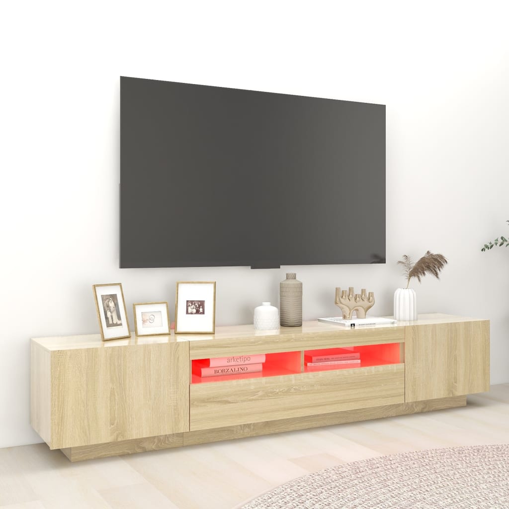 manoga CH | 3081909 TV-Schrank mit LED-Leuchten Sonoma-Eiche 200x35x40 cm
