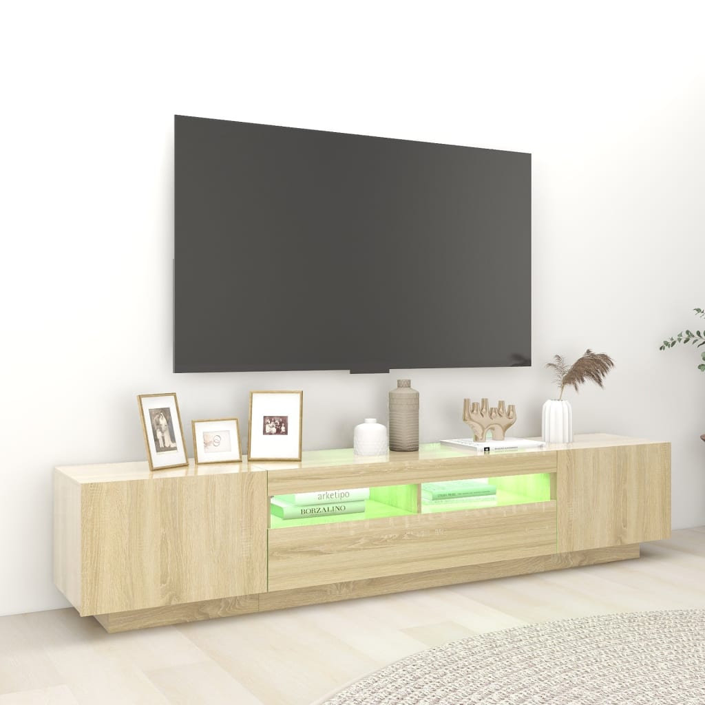 manoga CH | 3081909 TV-Schrank mit LED-Leuchten Sonoma-Eiche 200x35x40 cm